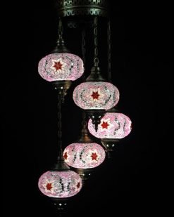 Oosterse lamp roze 5 bollen - Oosterse lampen