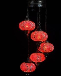 Oosterse mozaïek lamp rood 5 bollen - Oosterse lampen